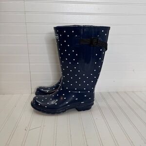 NEW Jileon Wide Calf Welly US Size 11 Blue White Dots